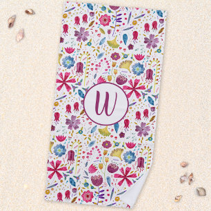 Monogramm der modernen Aquarellfarben-Hedgerow-Blu Strandtuch