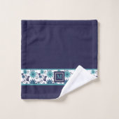 Monogramm der modernen blauen Türkisblume Badhandtuch Set (Waschlappen)