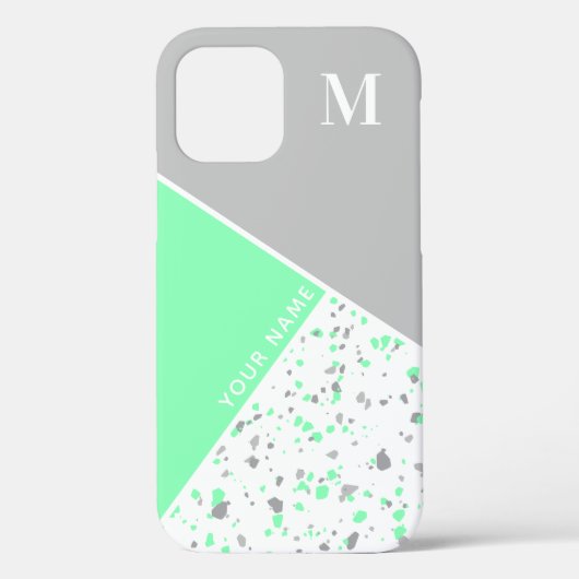 Monogramm der modernen geometrischen Minze Grüngra Case-Mate iPhone Hülle (Rückseite)