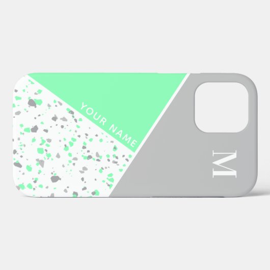 Monogramm der modernen geometrischen Minze Grüngra Case-Mate iPhone Hülle (Rückseite (Horizontal))