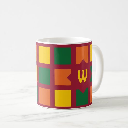 Monogramm der modernen geometrischen Quadrate mit Kaffeetasse (VorderseiteRechts)