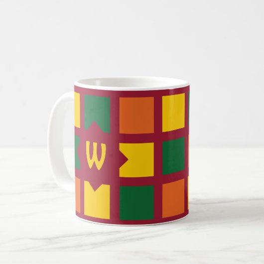 Monogramm der modernen geometrischen Quadrate mit  Kaffeetasse (Vorderseite Links)