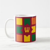 Monogramm der modernen geometrischen Quadrate mit  Kaffeetasse (Links)