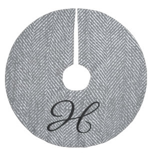 Monogramm der modernen grauen Herringbone- und sch Polyester Weihnachtsbaumdecke