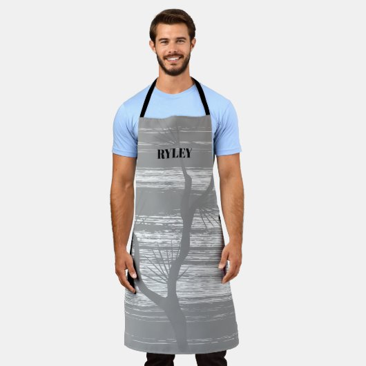 Monogramm der modernen Grauen und Weißen Bäume Schürze (Getragen)