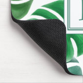 Monogramm der modernen grünen botanischen Palme-Bl Mousepad (Ecke)