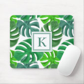 Monogramm der modernen grünen botanischen Palme-Bl Mousepad (Mit Mouse)