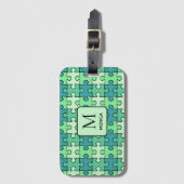 Monogramm der modernen grünen Puzzleteile Gepäckanhänger (Vorderseite Vertikal)