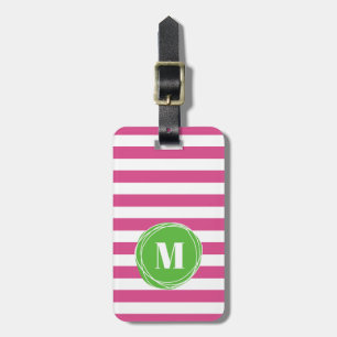 Monogramm der modernen grünen und rosa Streifen Gepäckanhänger