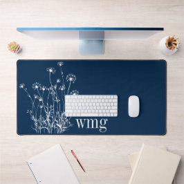 Monogramm der modernen Navy Blue & White Wildblume Schreibtischunterlage