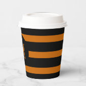 Monogramm der modernen orangen und schwarzen Strei Pappbecher (Links)