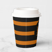 Monogramm der modernen orangen und schwarzen Strei Pappbecher (Rechts)