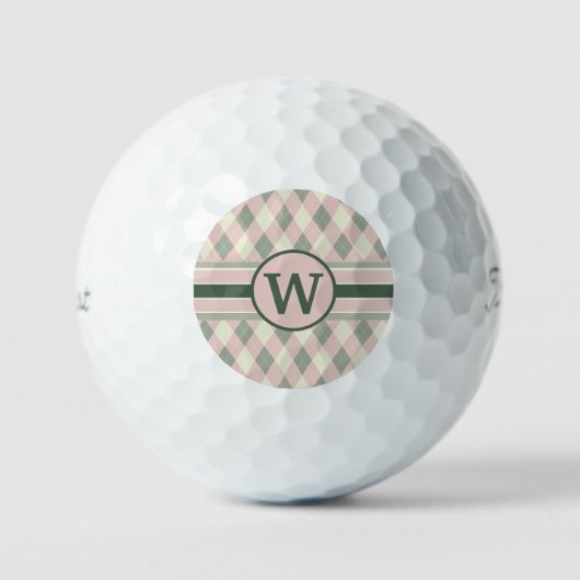 Monogramm der modernen rosa und grünen Raute Golfball (Vorderseite)