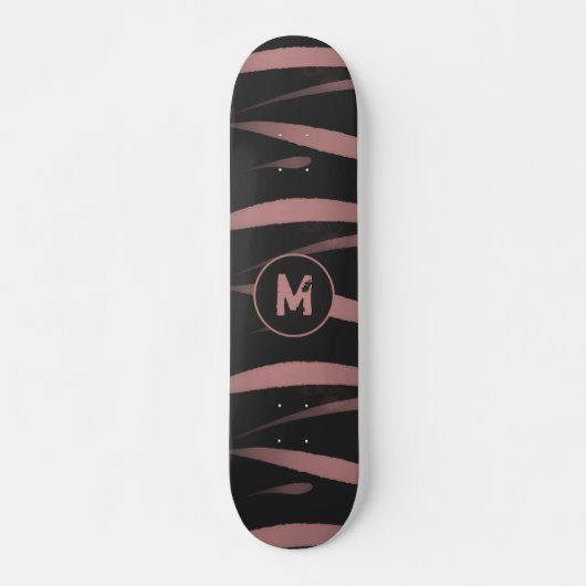 Monogramm der modernen schwarz-rosa Wasserfarbenst Skateboard (Vorne)