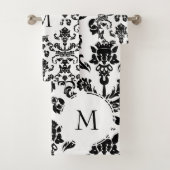 Monogramm der modernen schwarzen Damask Badhandtuch Set (Insitu)