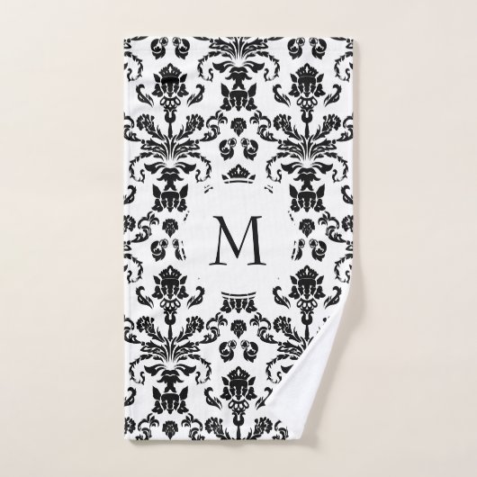 Monogramm der modernen schwarzen Damask Badhandtuch Set (Handtuch)
