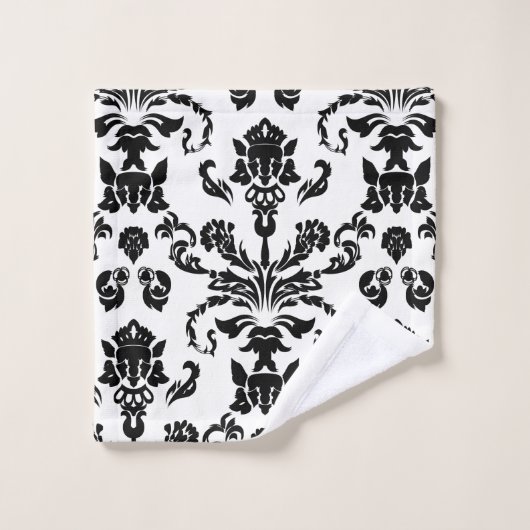 Monogramm der modernen schwarzen Damask Badhandtuch Set (Waschlappen)