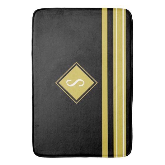 Monogramm der modernen schwarzen und goldenen Stre Badematte (Vorderseite Vertikal)