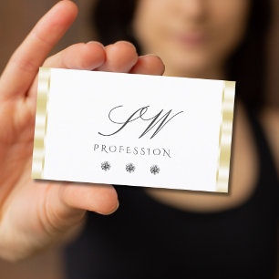 Monogramm der modernen White Gold Border Sparkards Visitenkarte