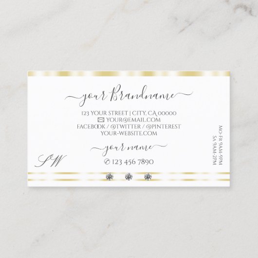 Monogramm der modernen White Gold Border Sparkards Visitenkarte (Rückseite)