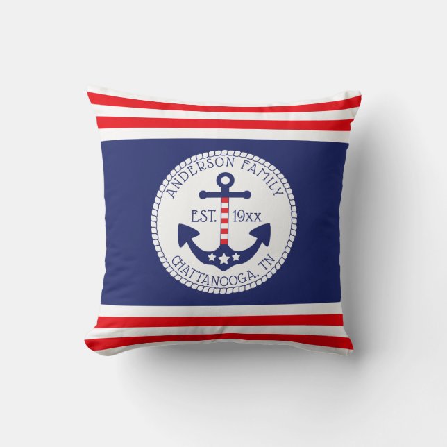 Monogramm der Nautic Anchor Patriotic Stars Kissen (Vorderseite)