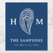 Monogramm der Nautic Oyster-Muschel mit Hochzeitda Weinetikett (Einzelnes Label)