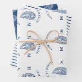 Monogramm der Nautic Oyster-Muschel mit Name Date Geschenkpapier Set (Beispiel)