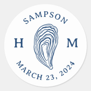 Monogramm der Nautic Oyster-Muschel mit Name Date Runder Aufkleber