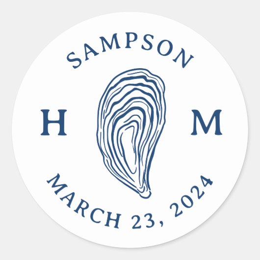 Monogramm der Nautic Oyster-Muschel mit Name Date Runder Aufkleber (Vorderseite)