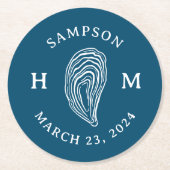 Monogramm der Nautic Oyster-Muschel mit Name Date Runder Pappuntersetzer (Vorderseite)
