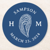Monogramm der Nautic Oyster-Muschel mit Name Date Runder Pappuntersetzer (Vorderseite)