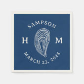 Monogramm der Nautic Oyster-Muschel mit Name Date Serviette (Vorderseite)
