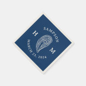 Monogramm der Nautic Oyster-Muschel mit Name Date Serviette (Ecke)