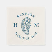 Monogramm der Nautic Oyster-Muschel mit Name Date Serviette (Vorderseite)