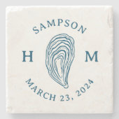 Monogramm der Nautic Oyster-Muschel mit Name Date Steinuntersetzer (Vorderseite)