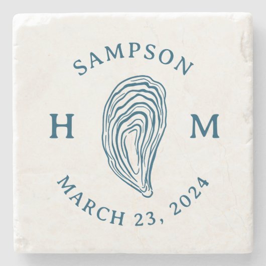 Monogramm der Nautic Oyster-Muschel mit Name Date Steinuntersetzer (Vorderseite)