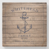 Monogramm der Nautic Wood Anchor-Familie Steinuntersetzer (Vorderseite)