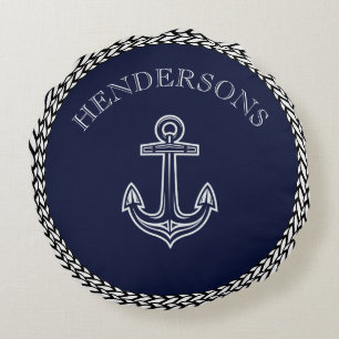 Monogramm der Nautical Navy Blue Anchor Coastor Co Rundes Kissen