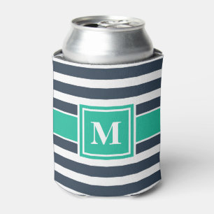 Monogramm der Navy Blau und Weiß Streifen Dosenkühler