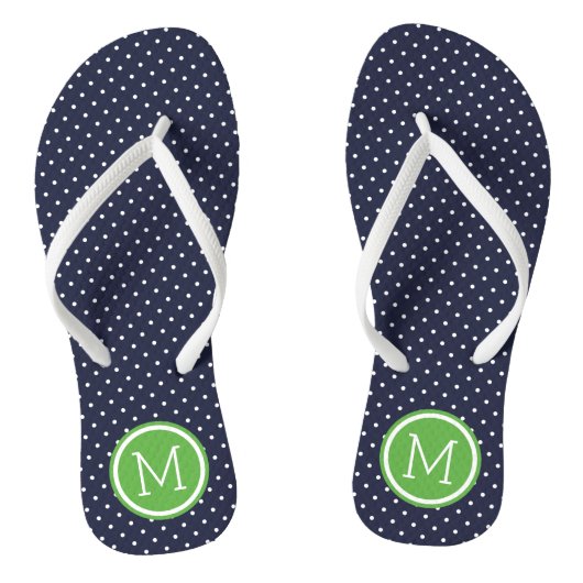Monogramm der Navy und der grünen Tiny Dots Badesandalen (Fußbett)