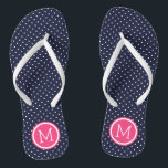 Monogramm der Navy und rosa Tiny Dots Badesandalen<br><div class="desc">Maßgeschneiderte gedreht Flop Sandalen mit einem niedlichen gürtelförmigen Polka-Punktmuster und einem eigenen Monogramm oder einem anderen Text in einem Kreisrahmen. Klicken Sie auf Anpassen,  um Schriftart und Farben zu ändern oder eigene Bilder hinzuzufügen,  um ein einzigartiges Design zu erstellen!</div>