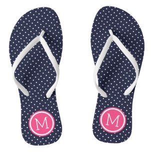Monogramm der Navy und rosa Tiny Dots Badesandalen
