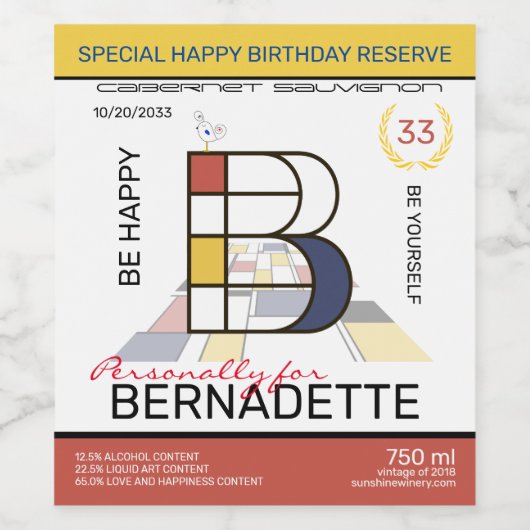 Monogramm der Neoplastik Abstrakt Art. Buchstabe B Weinetikett (Einzelnes Label)