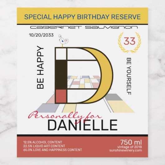 Monogramm der Neoplastik Abstrakt Art. Buchstabe D Weinetikett (Einzelnes Label)