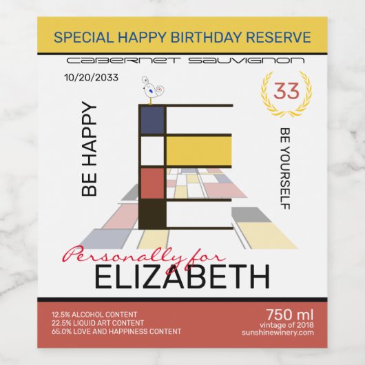 Monogramm der Neoplastik Abstrakt Art. Buchstabe E Weinetikett (Einzelnes Label)