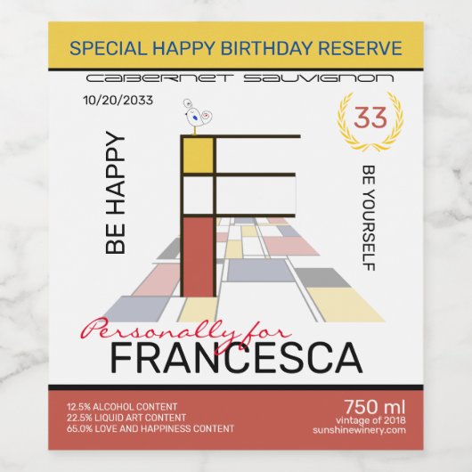 Monogramm der Neoplastik Abstrakt Art. Buchstabe F Weinetikett (Einzelnes Label)