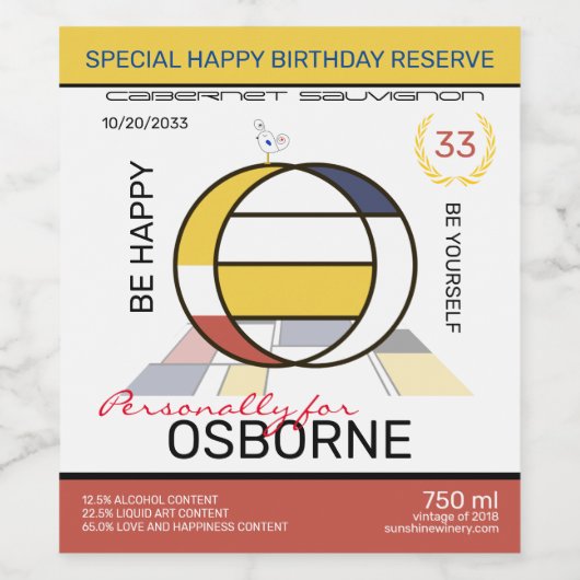 Monogramm der Neoplastik Abstrakt Art. Buchstabe O Weinetikett (Einzelnes Label)