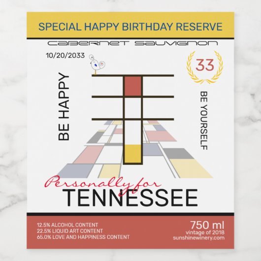 Monogramm der Neoplastik Abstrakt Art. Buchstabe T Weinetikett (Einzelnes Label)