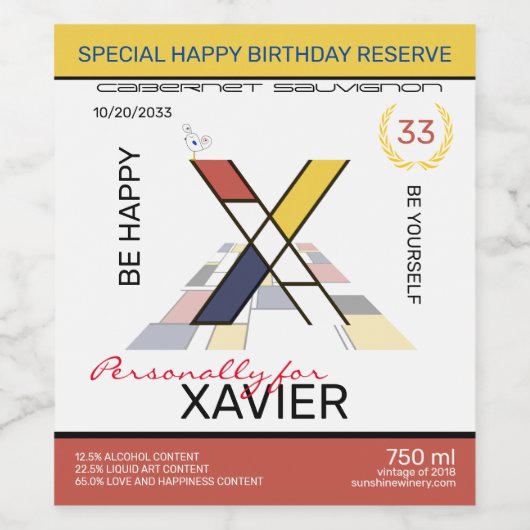 Monogramm der Neoplastik Abstrakt Art. Buchstabe X Weinetikett (Einzelnes Label)