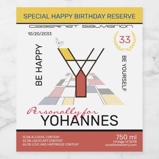 Monogramm der Neoplastik Abstrakt Art. Buchstabe Y Weinetikett (Einzelnes Label)